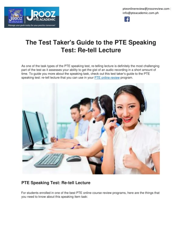 The Test Taker's Guide to the PTE Speaking Test: Re-tell Lecture