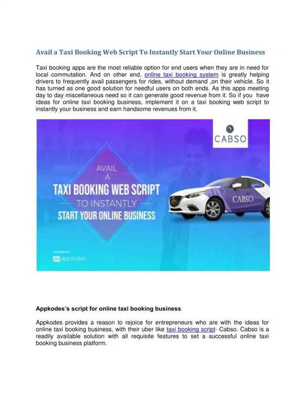 Avail a Taxi Booking Web Script To Instantly Start Your Online Business