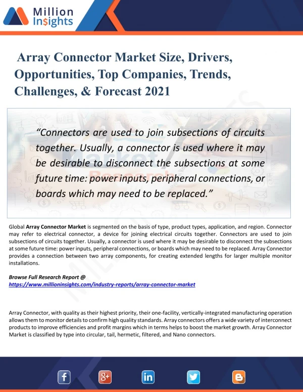 Array Connector Market Analysis,Array Connector Market Share,Array Connector Market Size,Array Connector Market Trend,