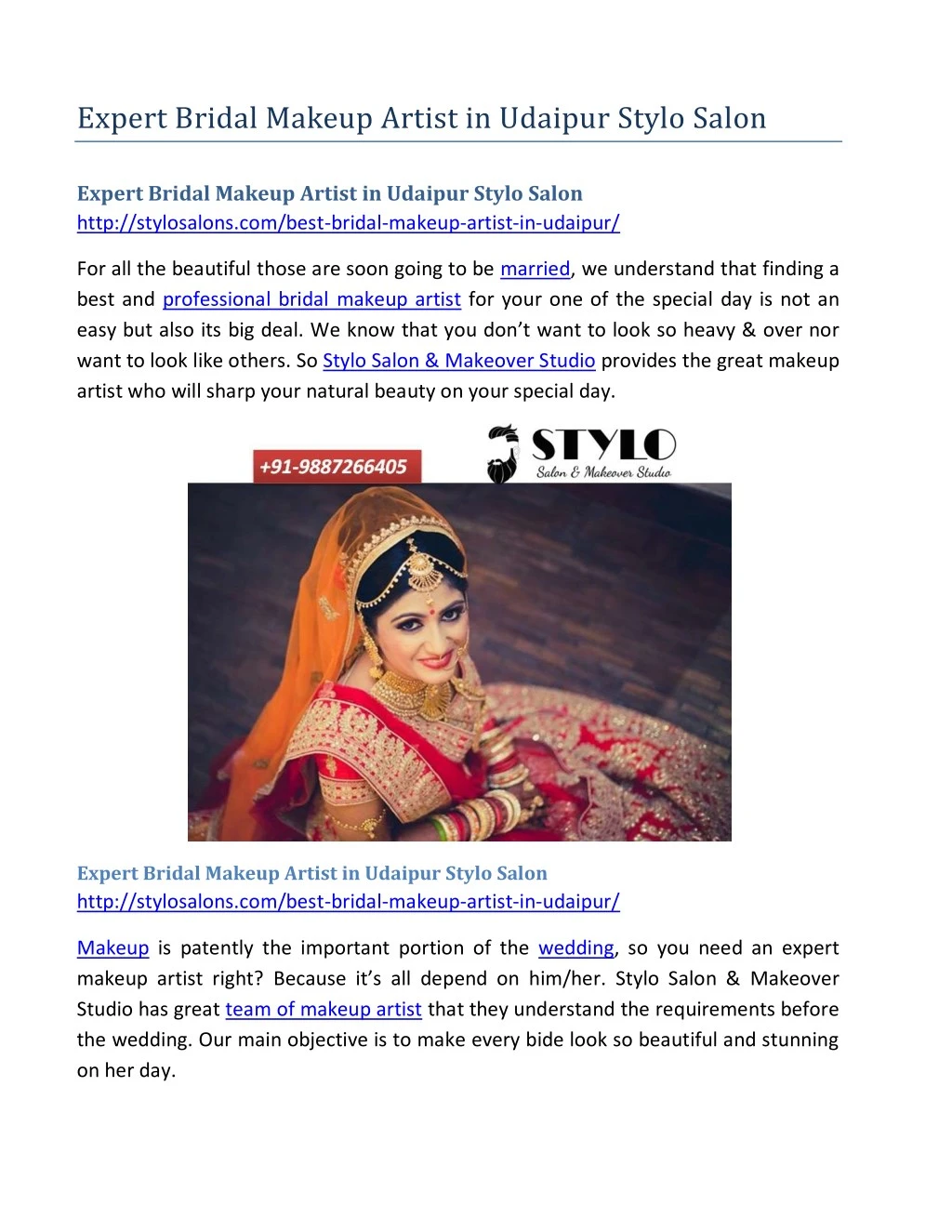 expert bridal makeup artist in udaipur stylo salon
