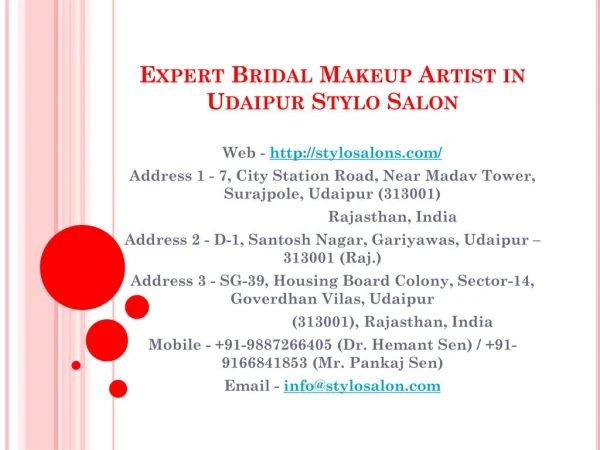 Expert Bridal Makeup Artist in Udaipur Stylo Salon
