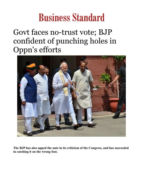 Govt faces no-trust vote; BJP confident of punching holes in Oppn's efforts