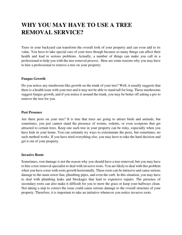 WHY YOU MAY HAVE TO USE A TREE REMOVAL SERVICE?
