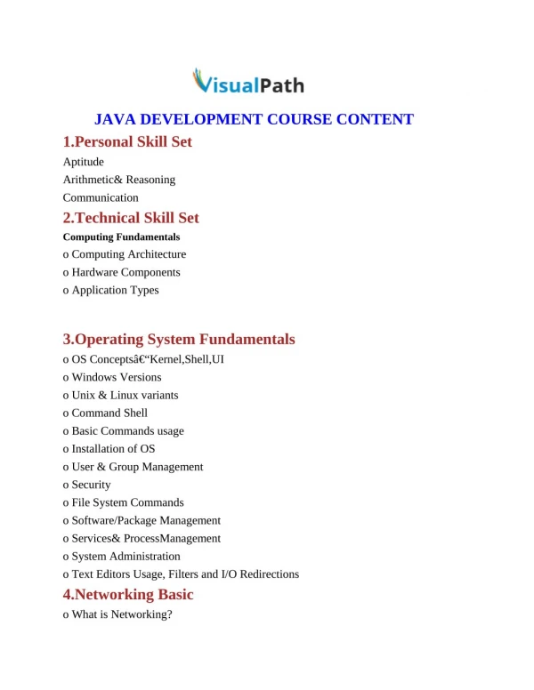 Java Placement job Oriented Training and Course Content