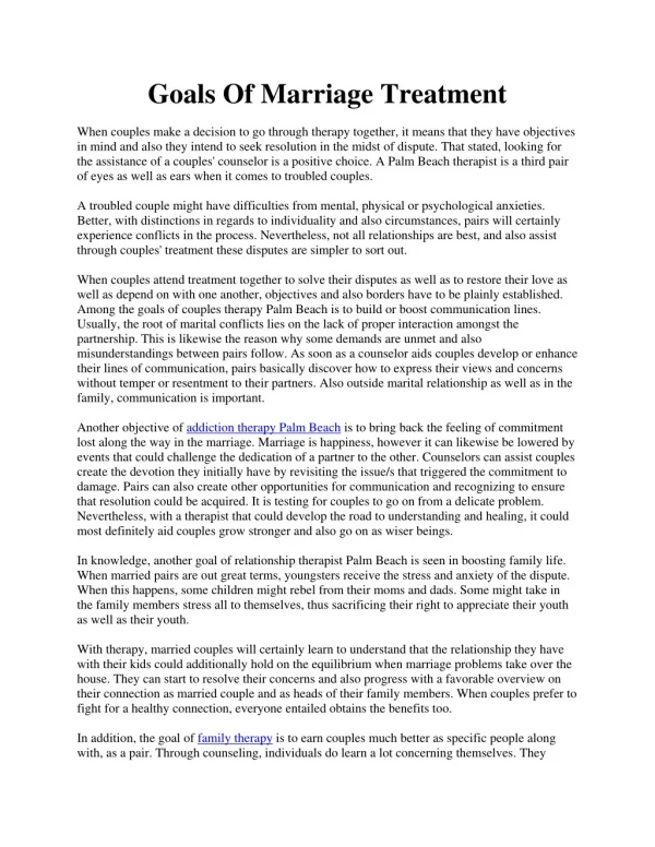 Goals Of Marriage Treatment