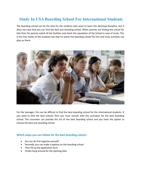 Looking For Study In USA Boarding School For International Students