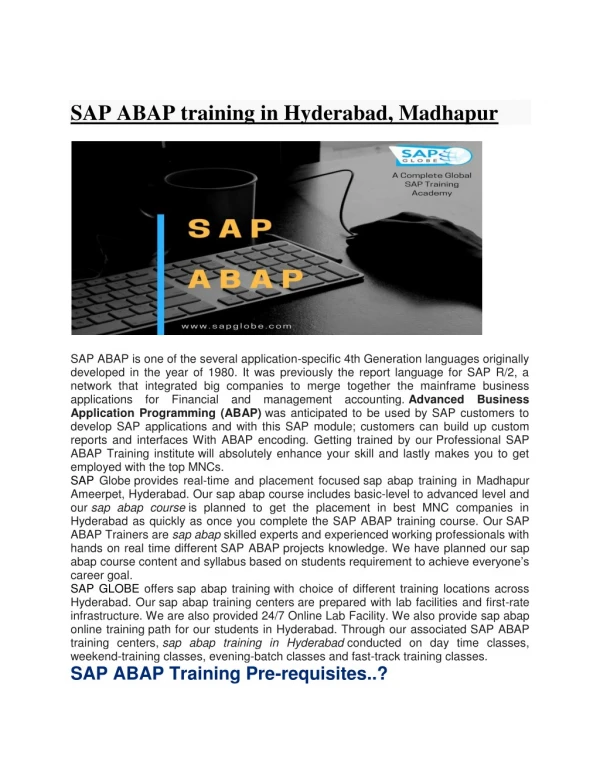 SAP ABAP training in Hyderabad, Madhapur