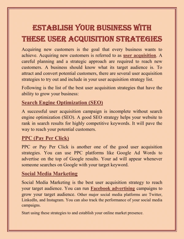 Establish your Business with these User Acquisition Strategies