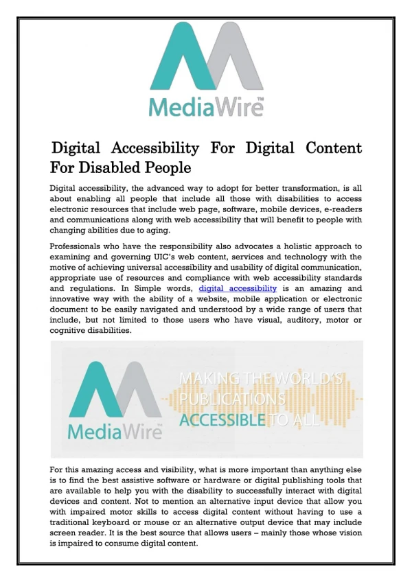 Digital Accessibility For Digital Content For Disabled People