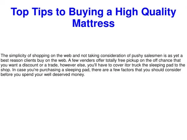 Top Tips to Buying a High Quality Mattress