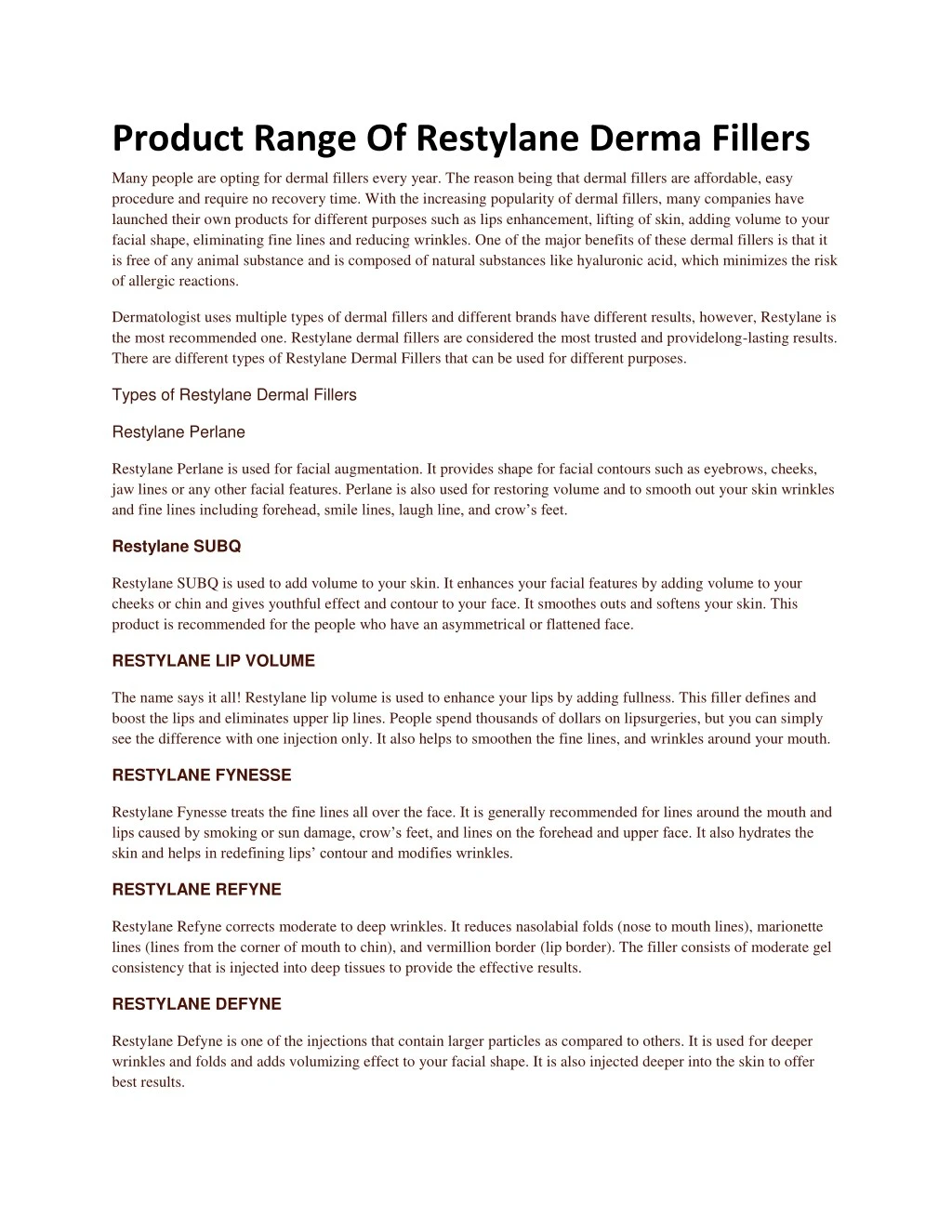 product range of restylane derma fillers