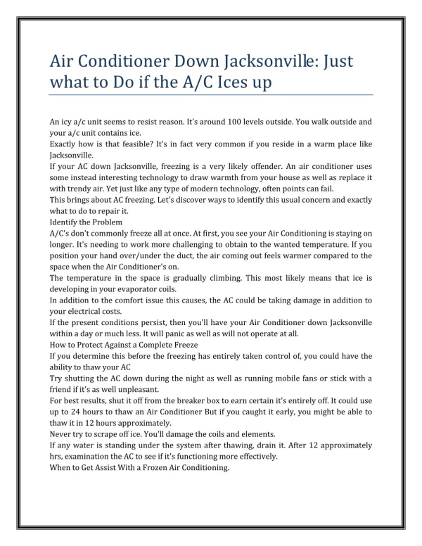 Air Conditioner Down Jacksonville: Just what to Do if the A/C Ices up