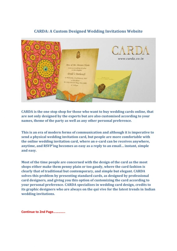CARDA - A Custom Designed Wedding Invitations Website