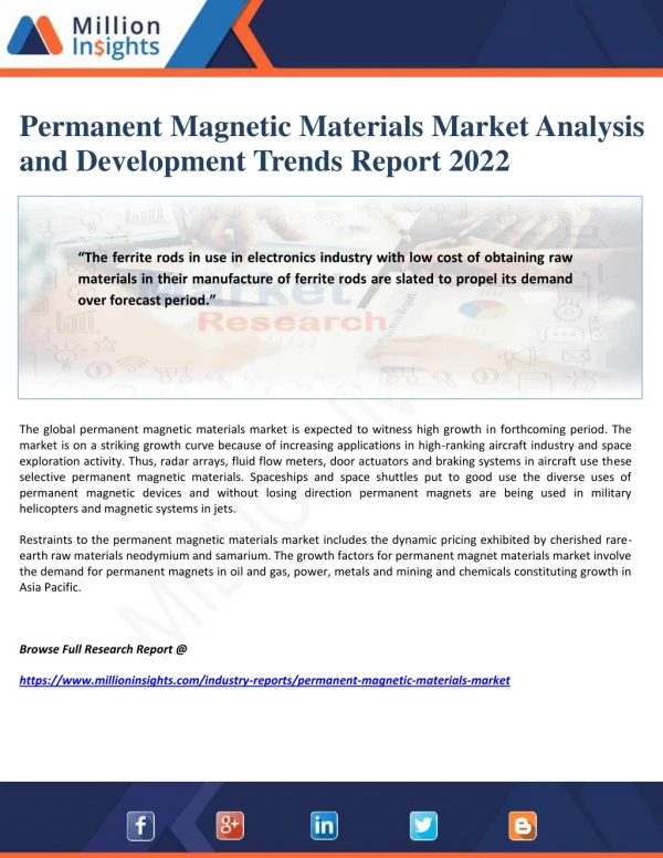 Permanent Magnetic Materials Market Analysis and Development Trends Report 2022