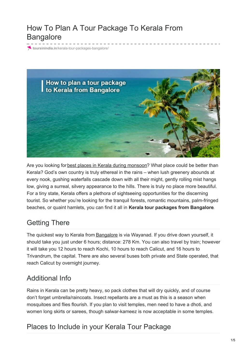 how to plan a tour package to kerala from