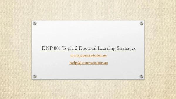 DNP 801 Topic 2 Doctoral Learning Strategies