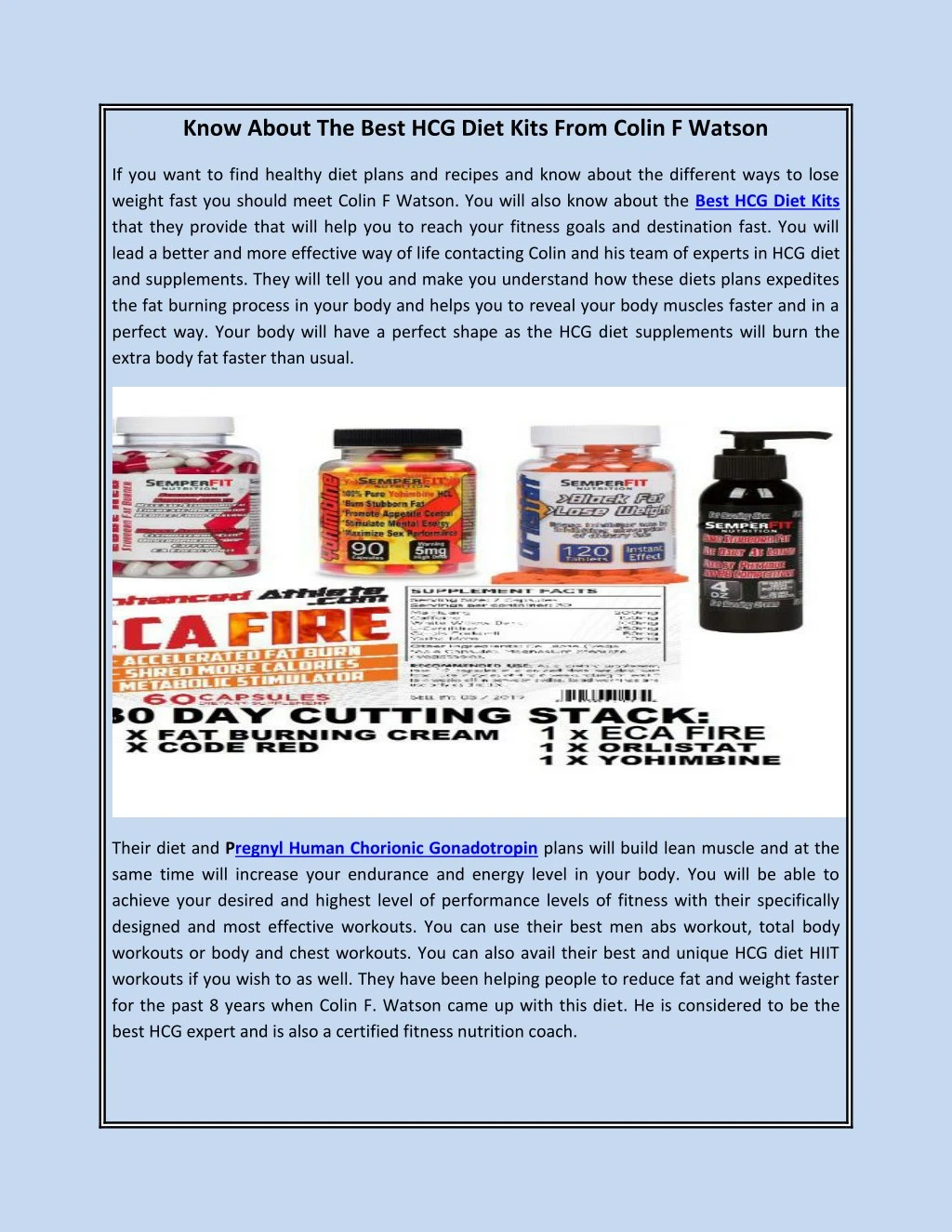 know about the best hcg diet kits from colin