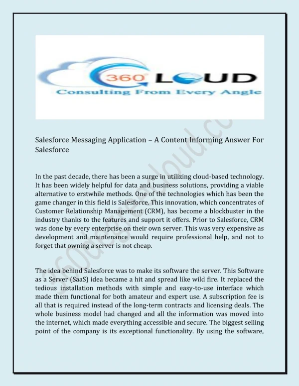 Salesforce Messaging Application – A Content Informing Answer For Salesforce