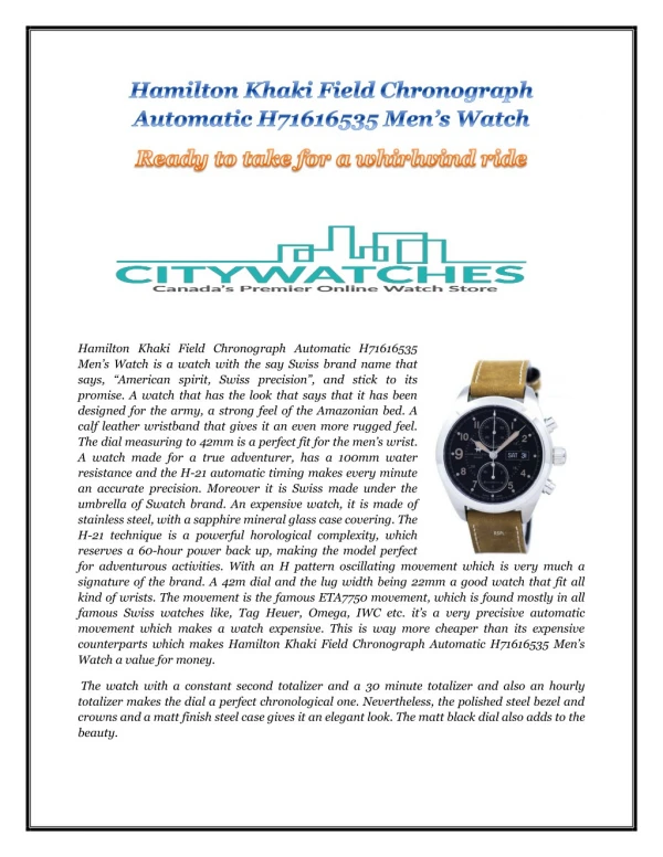 Hamilton Khaki Field Chronograph Automatic H71616535 Men’s Watch