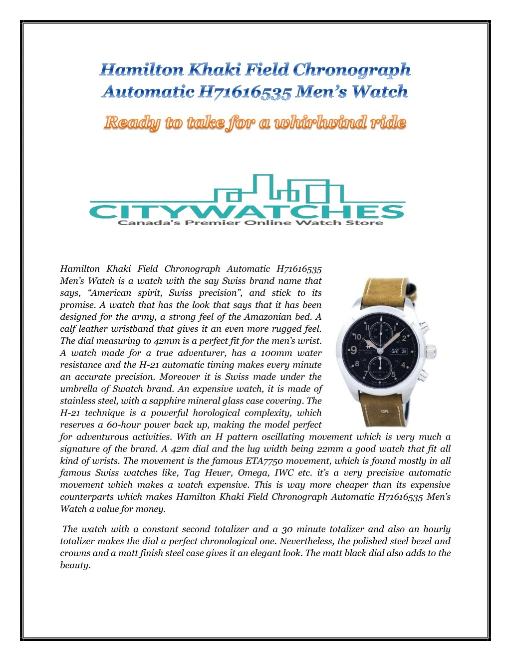 hamilton khaki field chronograph automatic