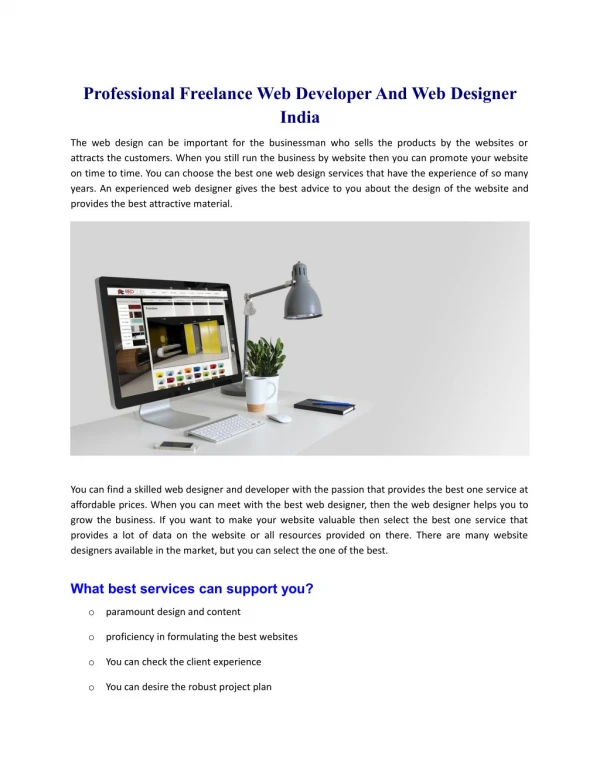 Choose The Professional Freelance Web Developer And Web Designer India