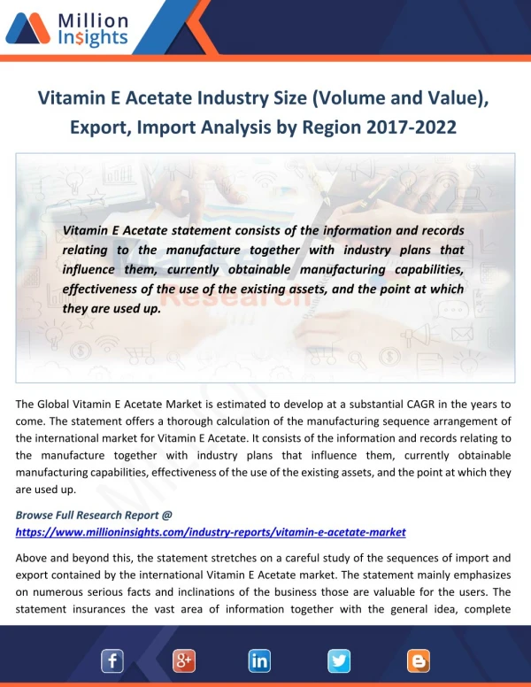 Vitamin E Acetate Industry Share, Sourcing Strategy and Downstream Buyers 2017-2022
