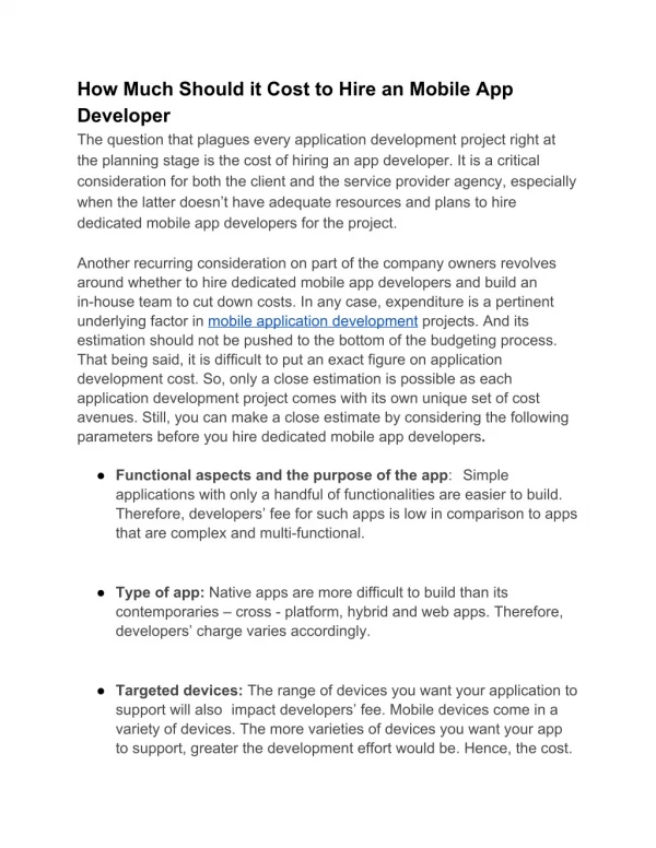 How Much Should it Cost to Hire an Mobile App Developer