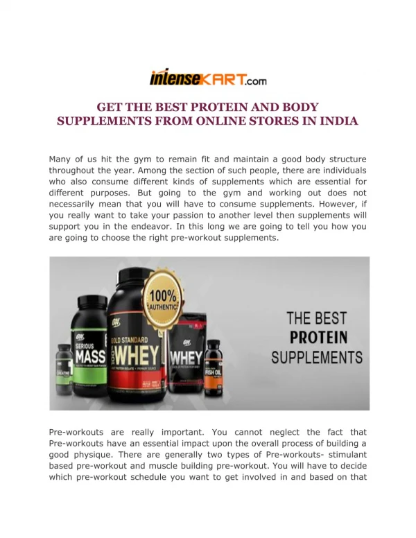 Get the best protein and body supplements from online stores in india