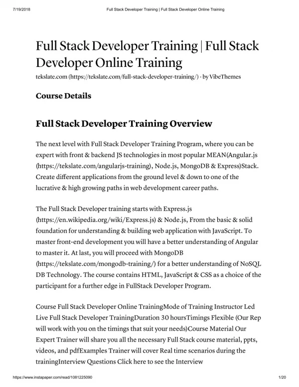 Build Your Career With Full Stack Developer Training At TekSlate