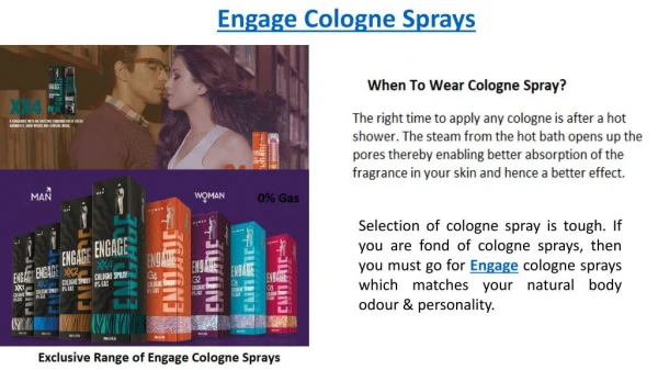 How To Wear Engage Cologne Spray