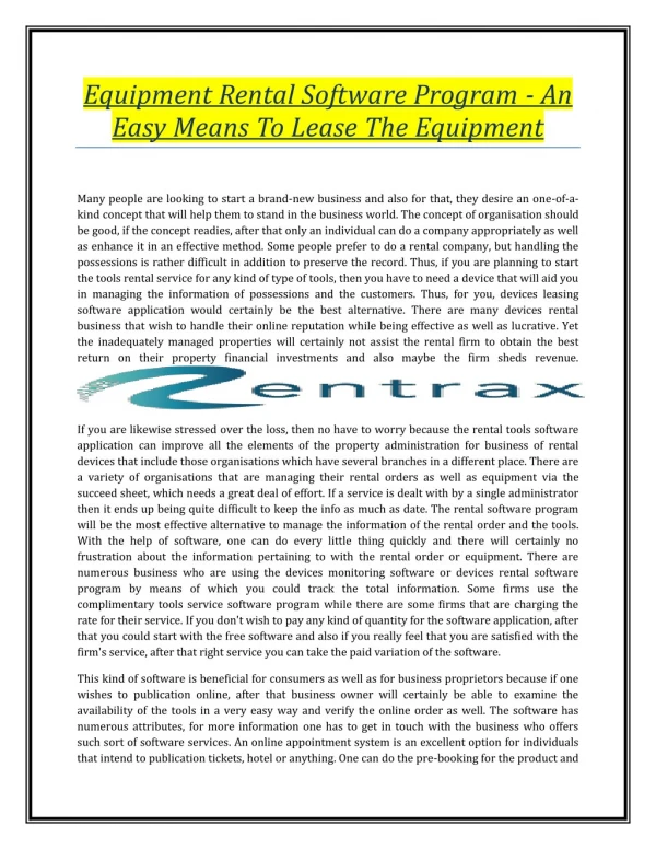 Equipment Rental Software Program - An Easy Means To Lease The Equipment