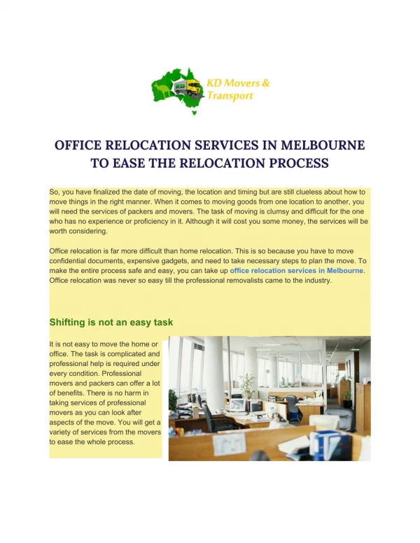 Office relocation services in melbourne to ease the relocation process