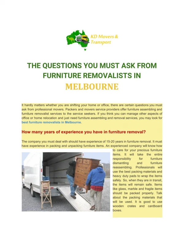 The questions you must ask from furniture removalists in melbourne