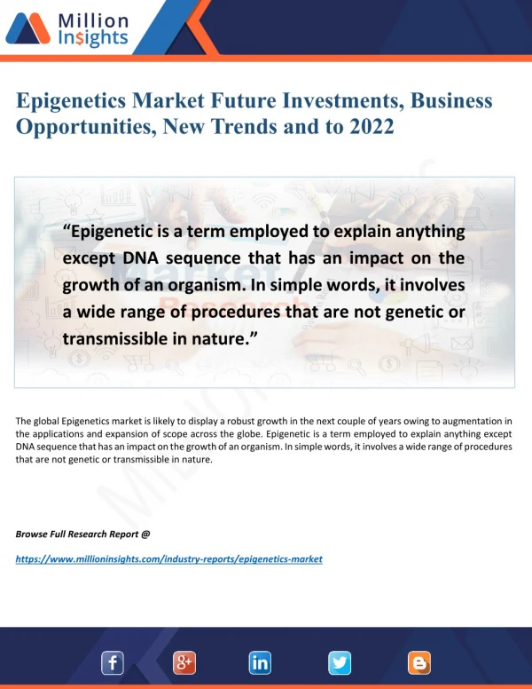 Epigenetics Market Research Report 2022: New Trends, Outlook, Strategies