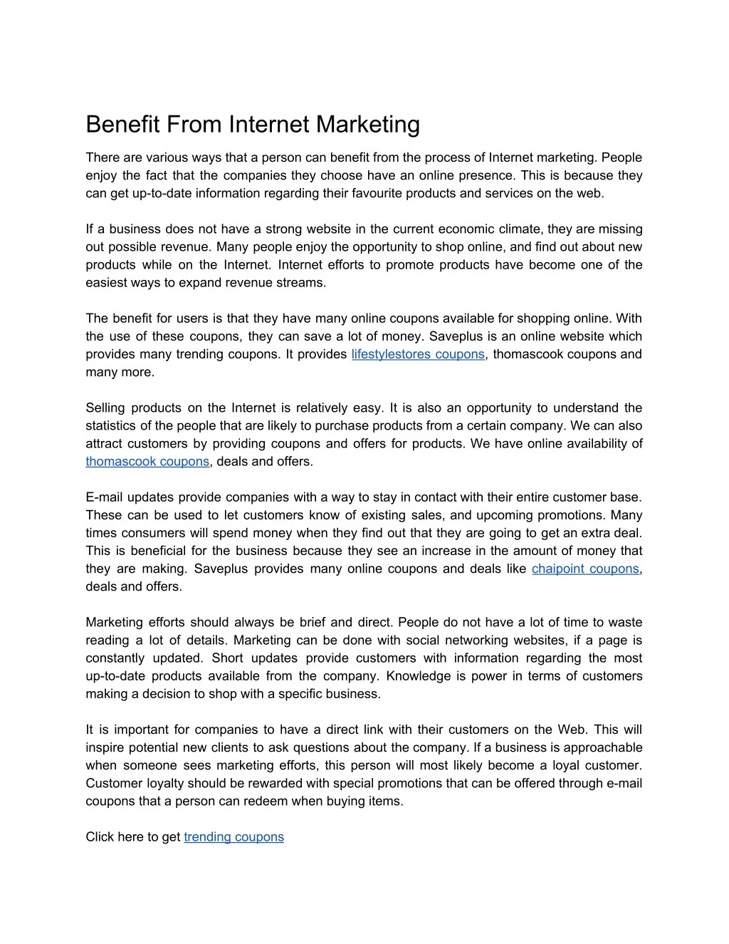 benefit from internet marketing