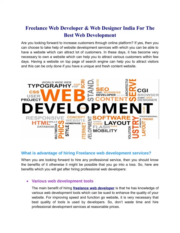 Choose The Freelance Web Developer And Web Designer India For The Best Web Development