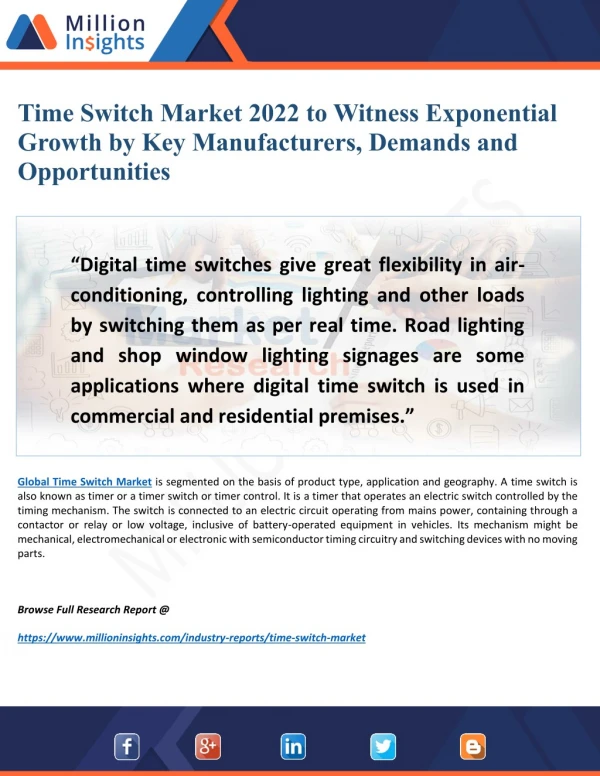 Time Switch Market Research Trends, Outlook, Upcoming Strategies