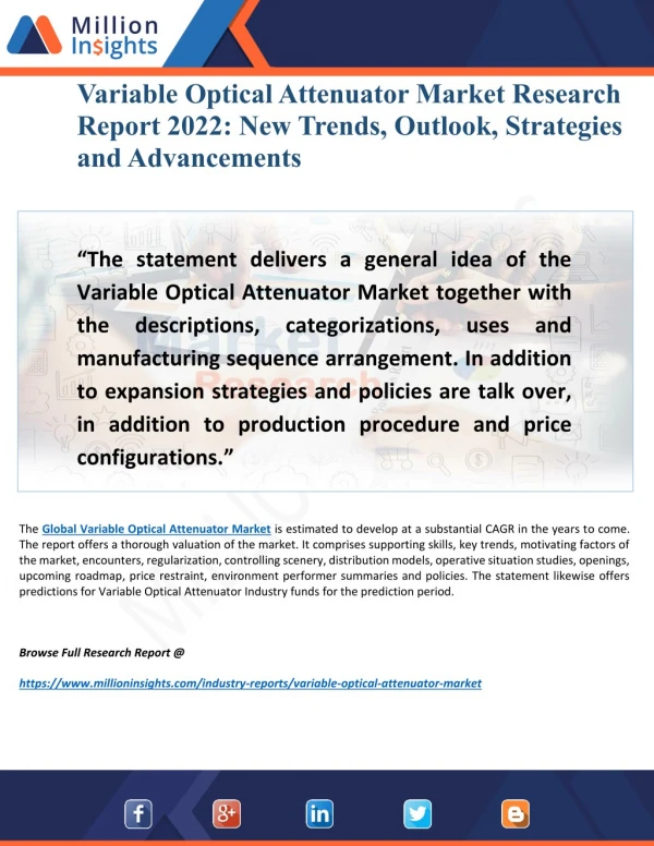 Variable Optical Attenuator Market Future Demand, Opportunity, Challenges