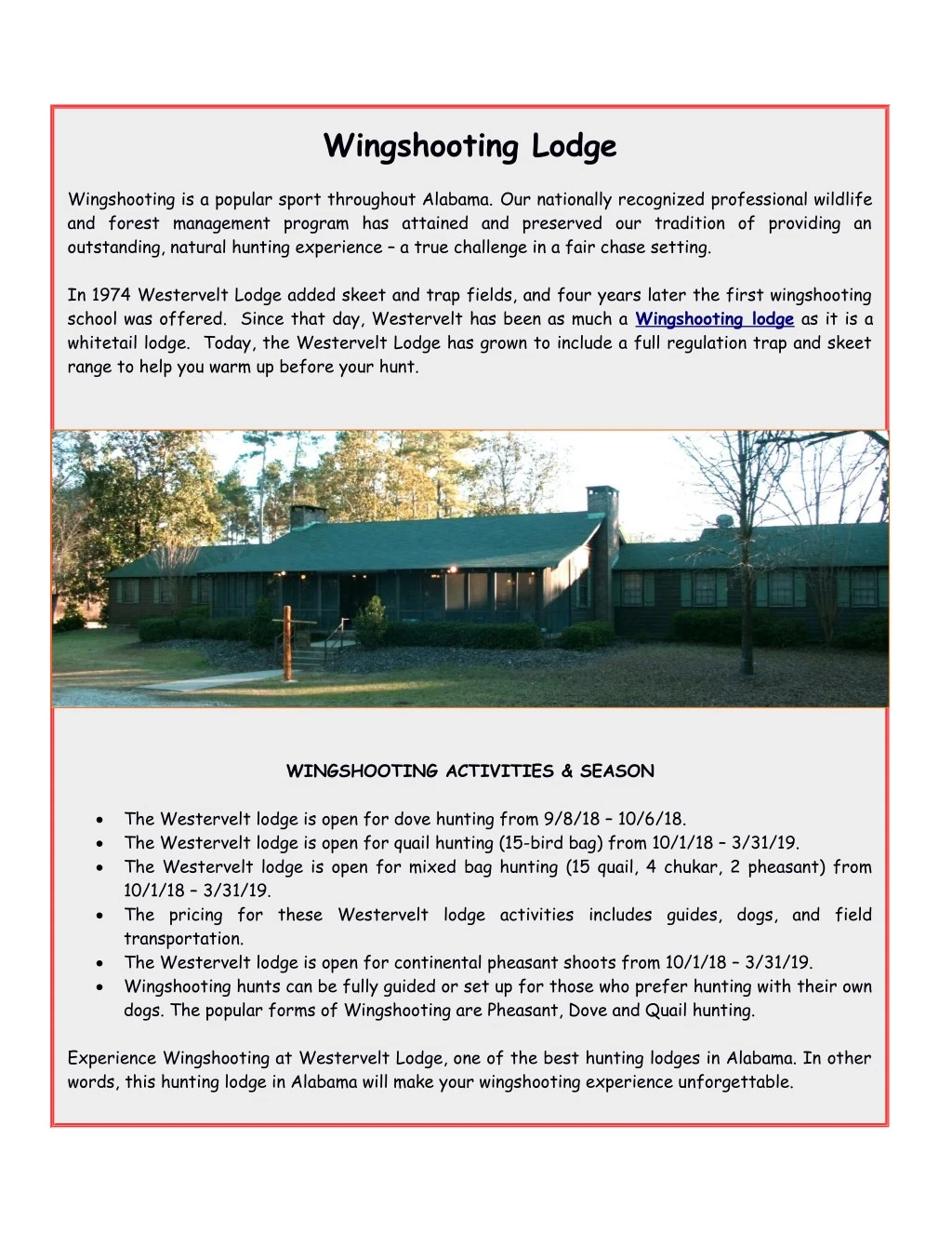 wingshooting lodge