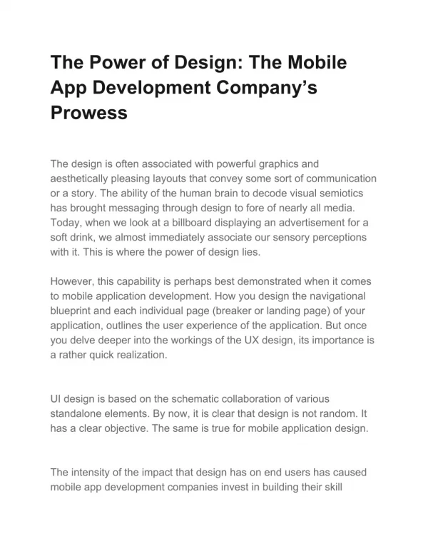 The Power of Design: The Mobile App Development Companyâ€™s Prowess