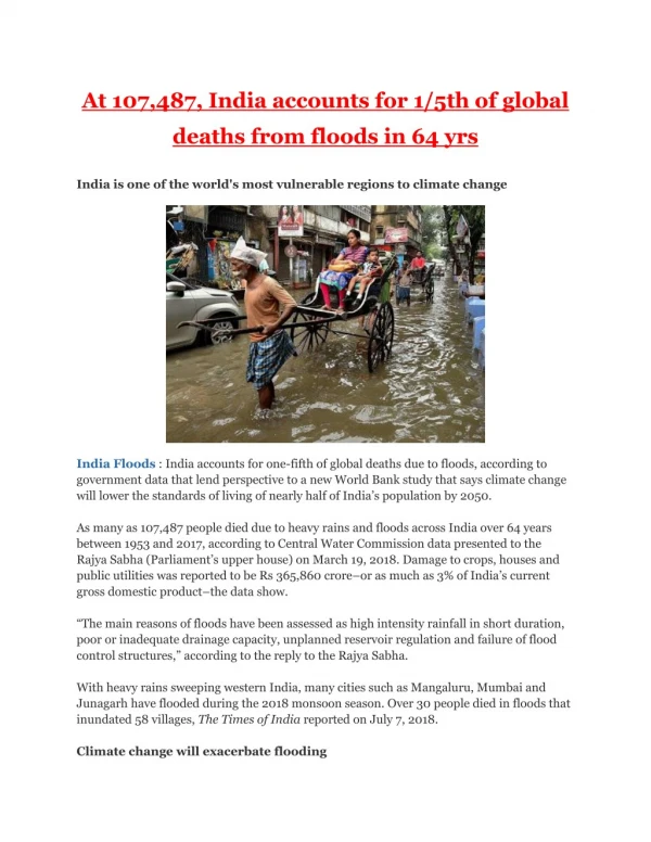 At 107,487, India accounts for 1/5th of global deaths from floods in 64 yrs