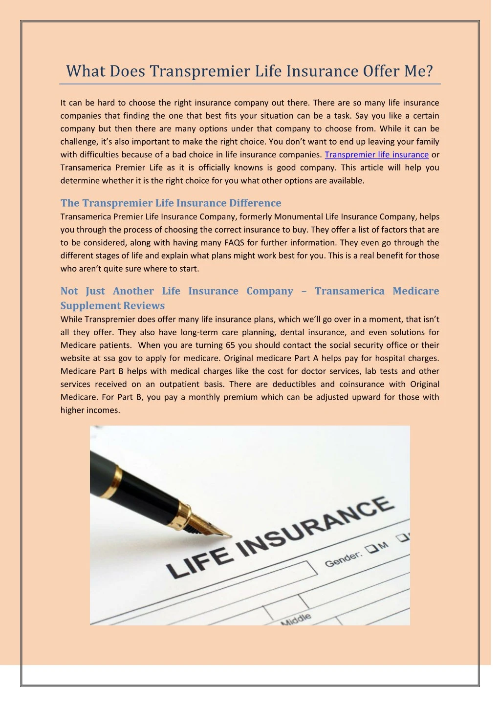 what does transpremier life insurance offer me