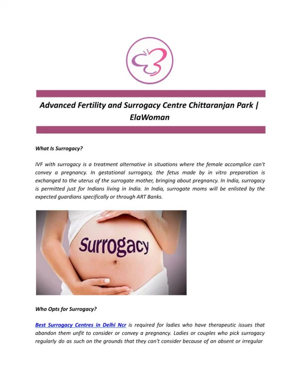 Advanced Fertility and Surrogacy Centre Chittaranjan Park | ElaWoman