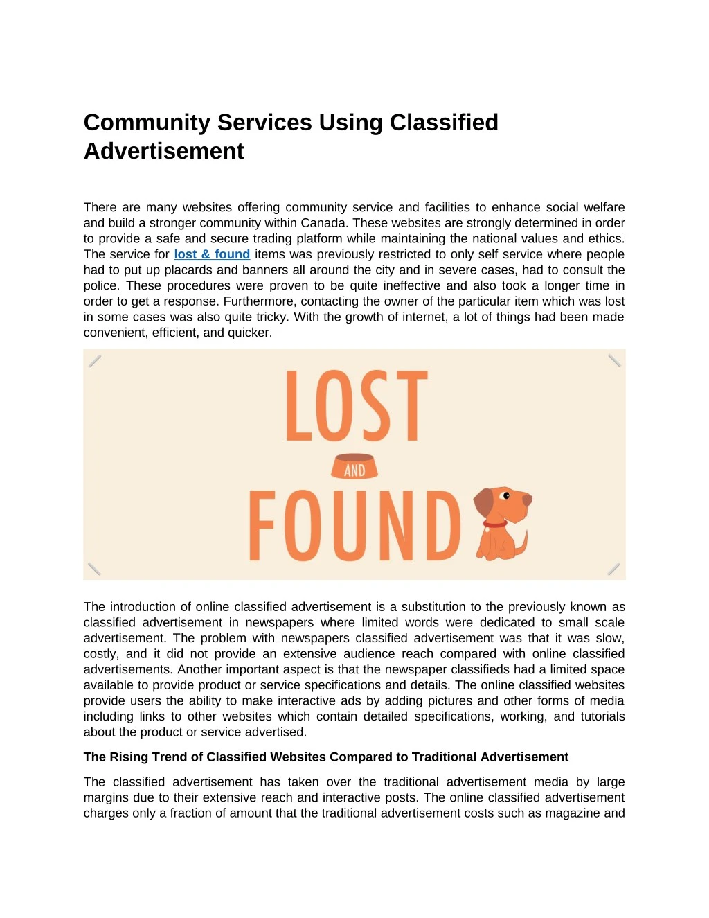 community services using classified advertisement
