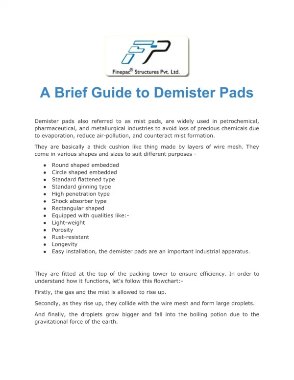 A brief guide to demister pads