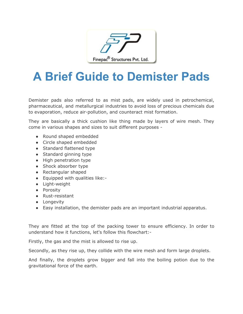 a brief guide to demister pads