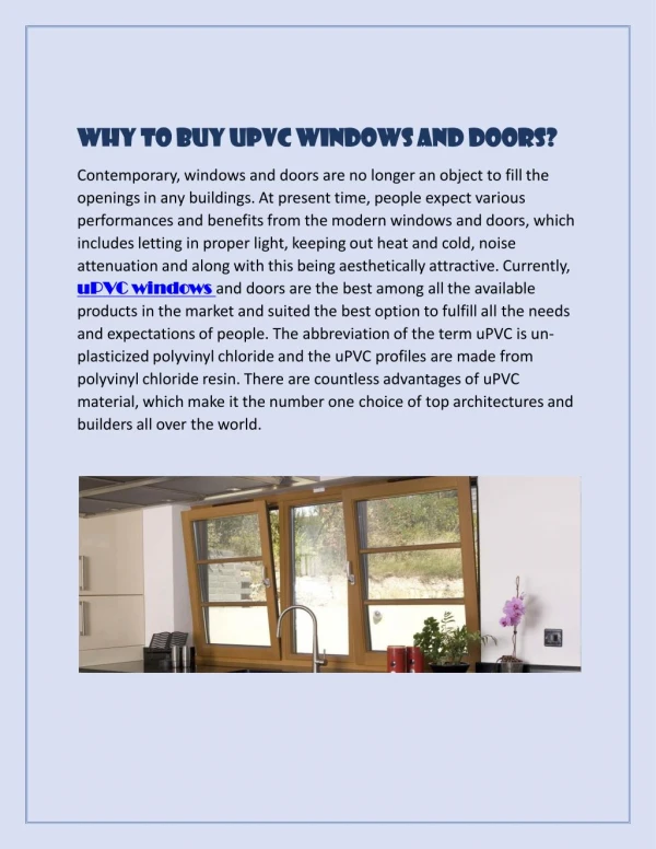Why to Buy uPVC Windows and Doors?