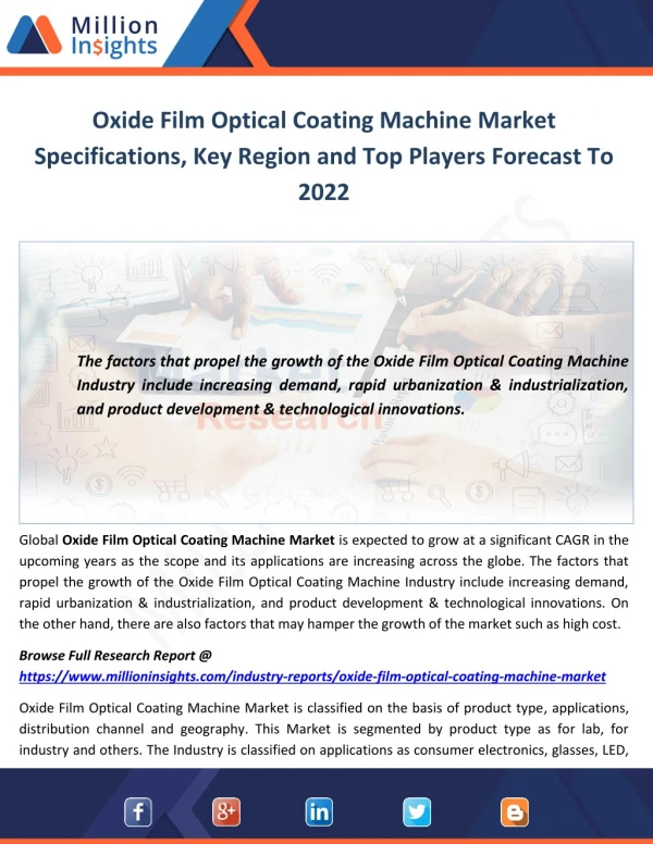 Oxide Film Optical Coating Machine Market Specifications, Key Region and Top Players Forecast To 2022