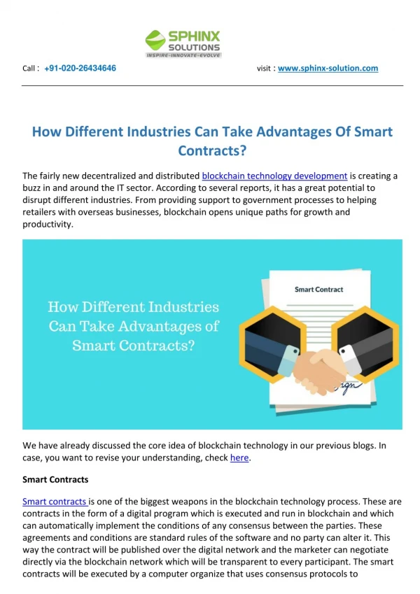 How Different Industries Can Take Advantages Of Smart Contracts?