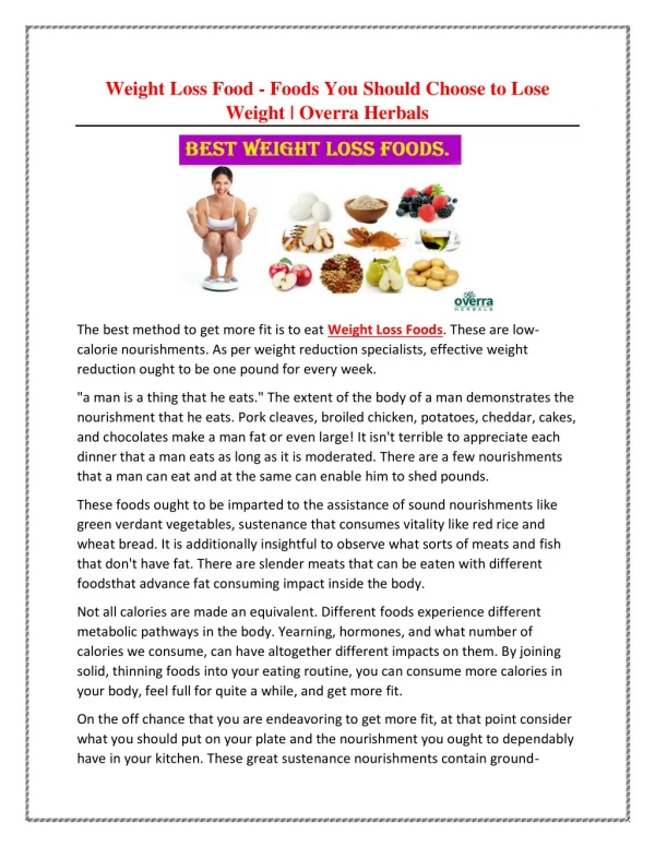 Weight Loss Food | Overra Herbals